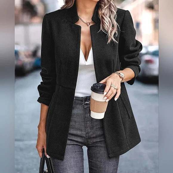 New Chic Classic Tweed Jacket Blazer Black - Picture 1 of 7